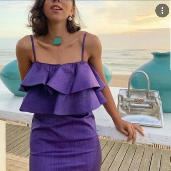 ZARA Blogger Favorite Metallic Purple Ruffle Mini Dress Size XS Party Flirty - Picture 7 of 12